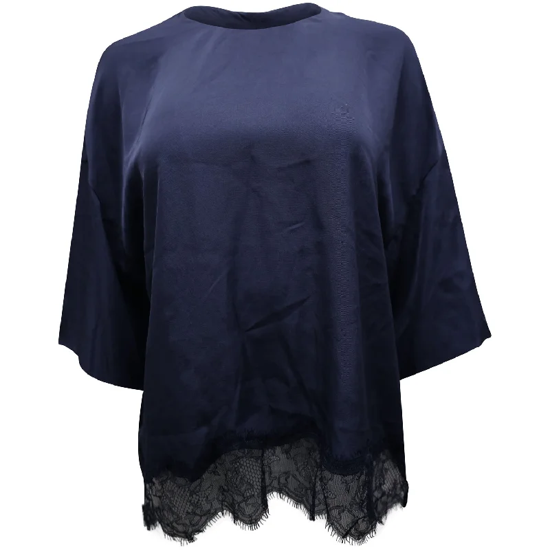 Relaxed Style Vince Lace Trim Top in Blue Triacetate