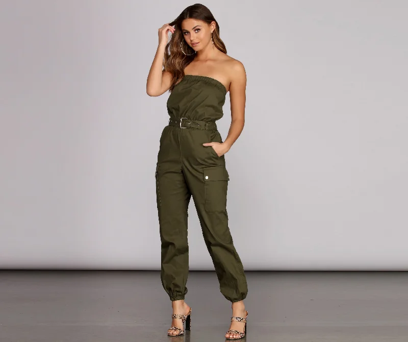 Trend Alert Bold And Belted Strapless Jumpsuit