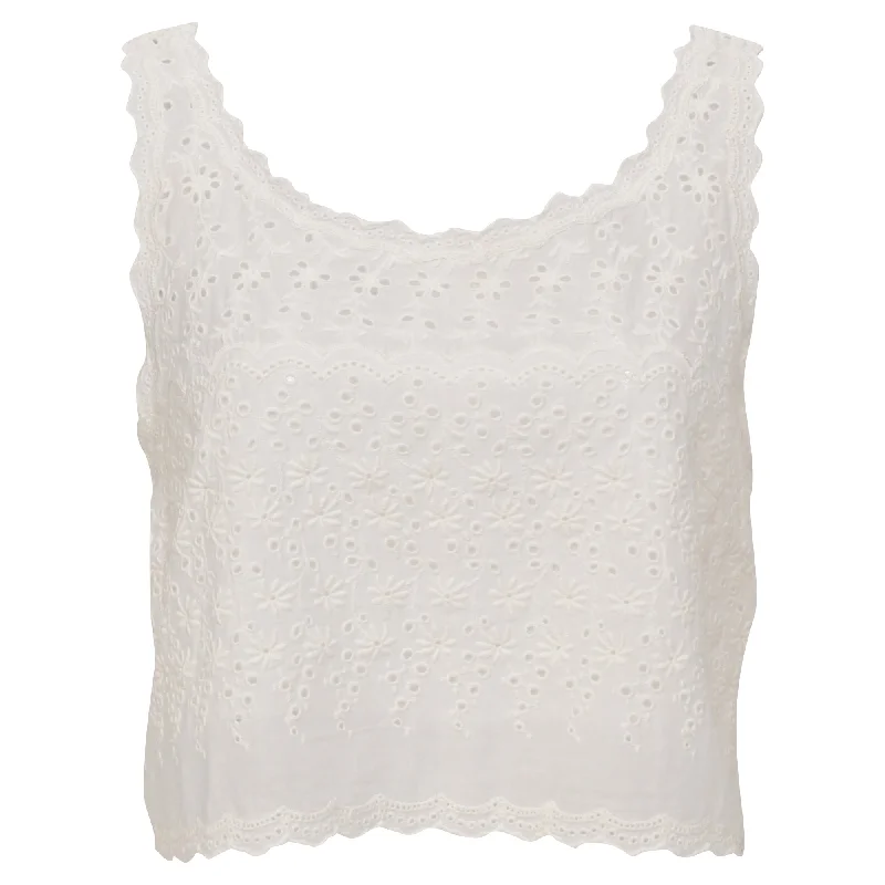 Casual Fashion LoveShackFancy Cropped Eyelet Top in White Cotton