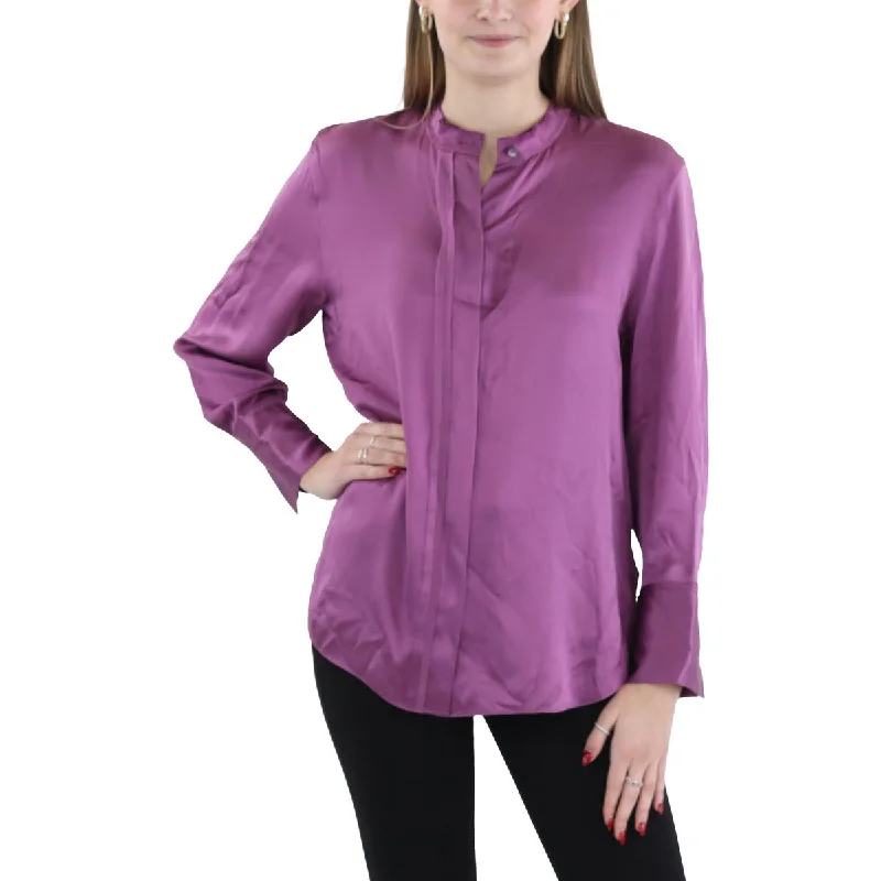 Flash Discount Womens Raw hem Collared Button-Down Top