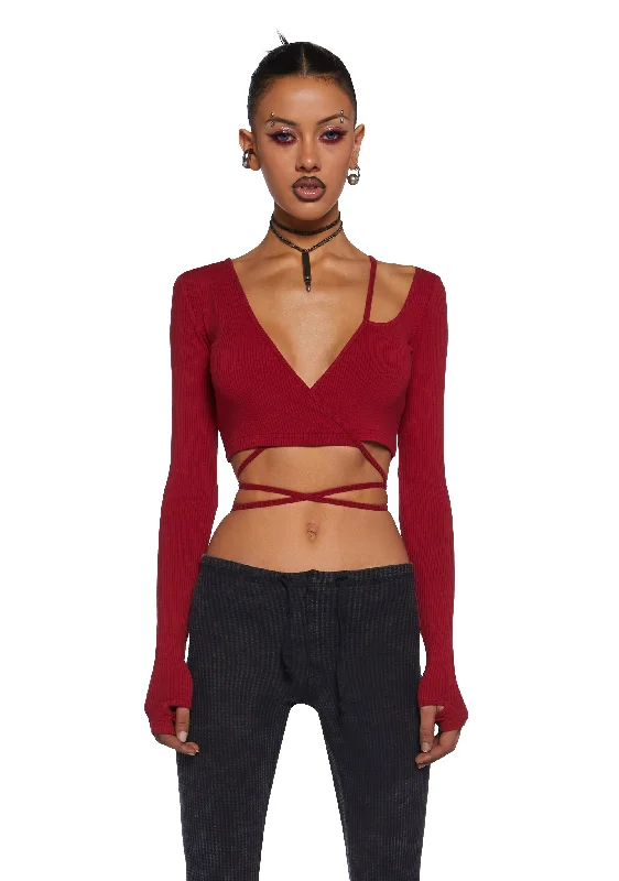 Limited Stock, Big Sale Fader Ribbed Wrap Top - Red