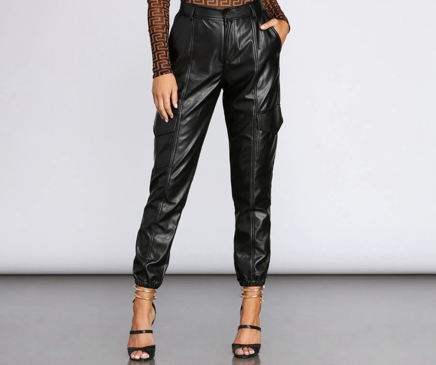 Exclusive Discount Faux Leather Cargo Joggers