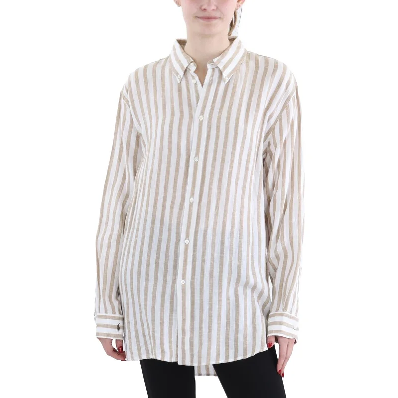 New Arrival Discounts Womens Linen Striped Button-Down Top