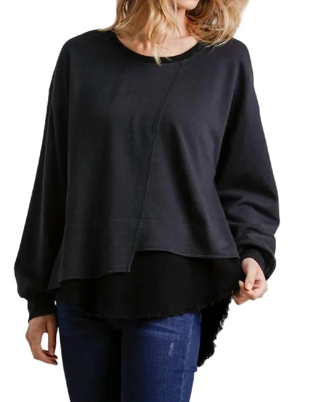 Limited Edition Layered Frayed Hem Top In Black