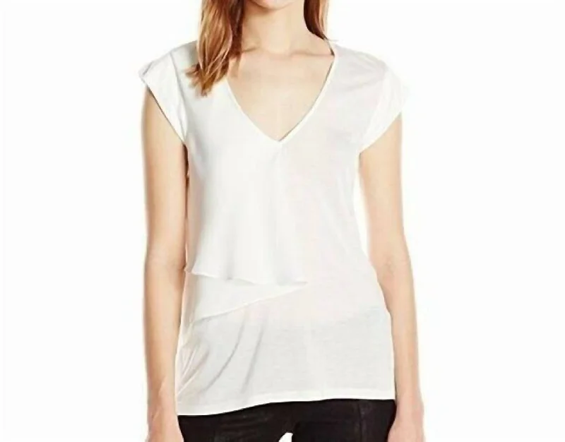 Budget-Friendly Fashion V Neck Flounce Drape Top In White