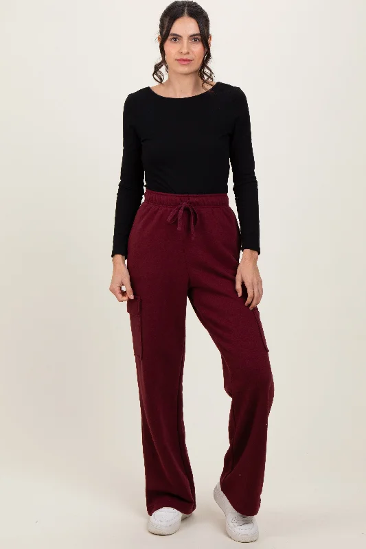 Chic Trend Collection Burgundy Cargo Pocket Straight Leg Sweatpants