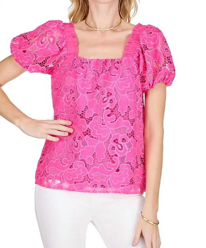 Comfortable Chic Puff Sleeve Top In Fuchsia