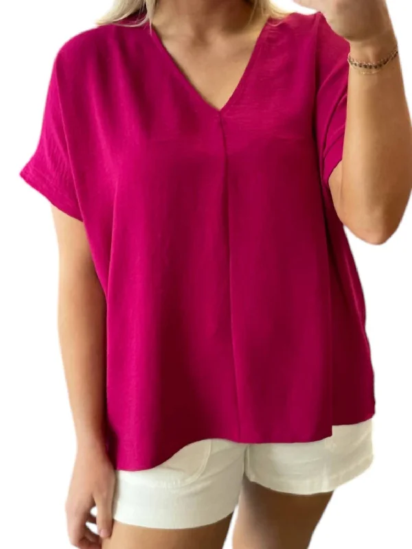 Wardrobe Refresh V-Neck Woven Top In Magenta