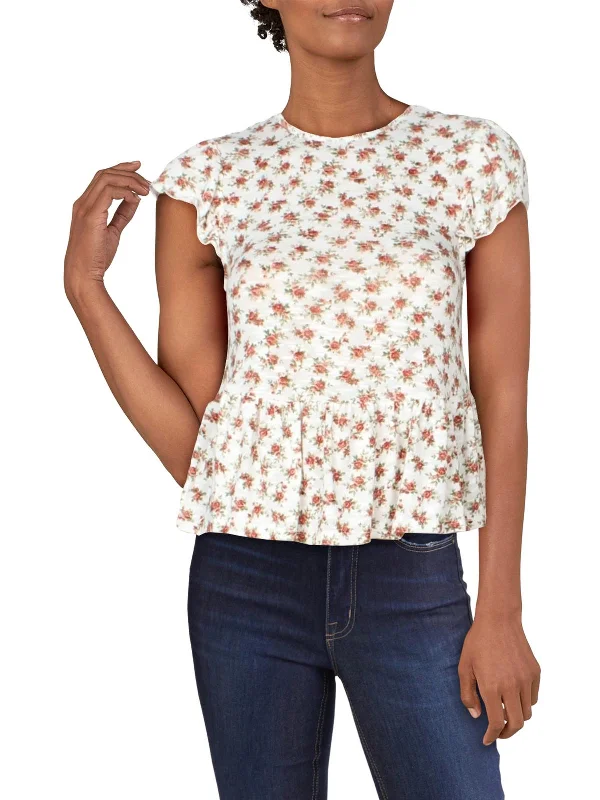 Weekend Exclusive Juniors Womens Printed Floral Peplum Top