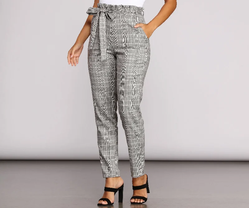 Stylish Looks Go Glen Plaid Paperbag Pants