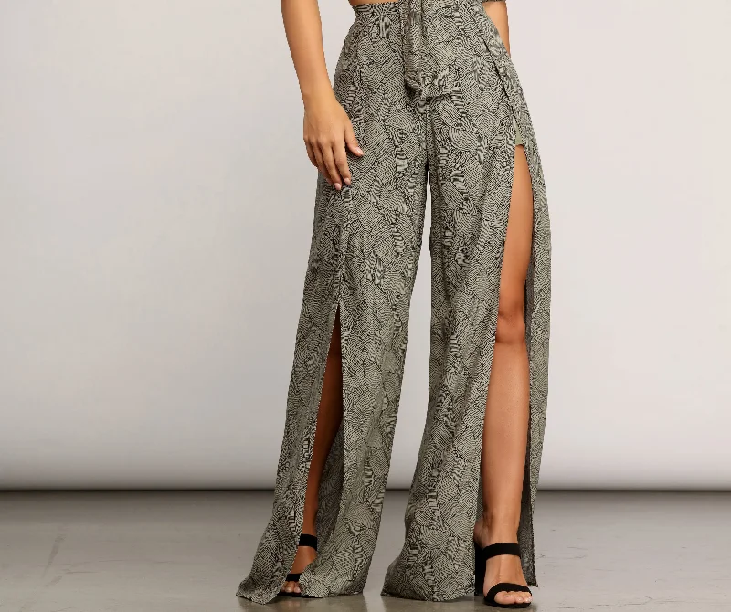 Fashion For Every Occasion Leafy Greens Printed Slit Pants