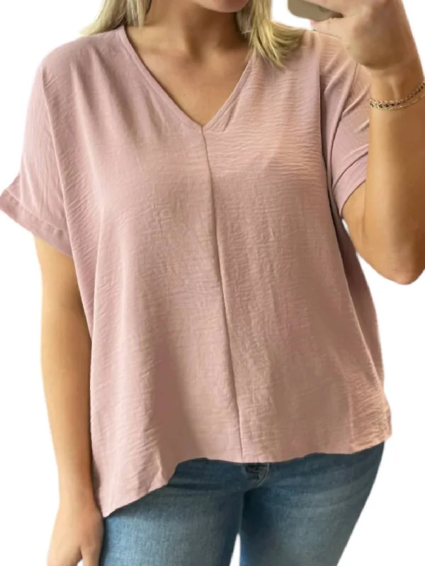 Exclusive Sale V-Neck Woven Top In Rose Wood