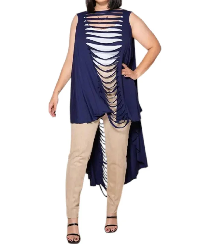 Elegant Style Slitback Convertible Shawl In Navy