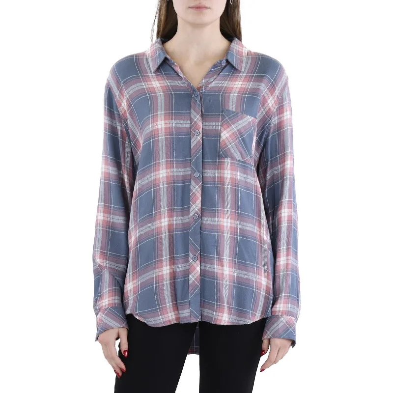 Women's Fashion Clothing Womens Plaid Soft Button-Down Top