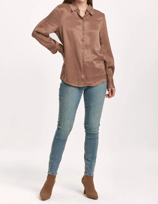 Redefining Women's Fashion Birdie Satin Top In Brown