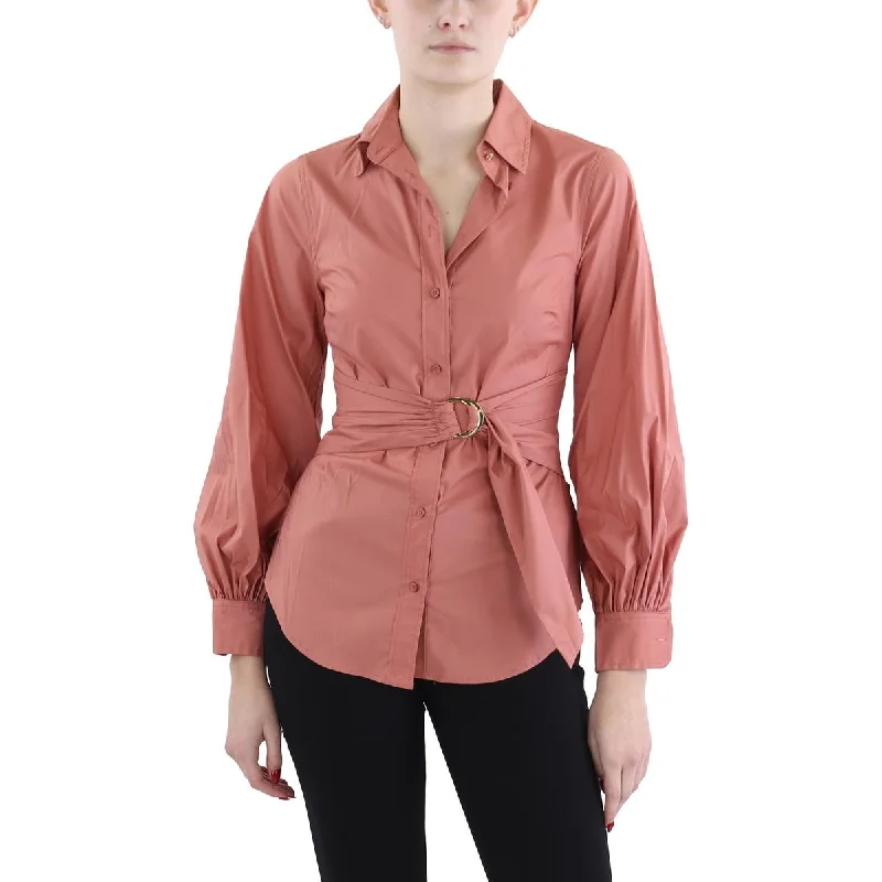 Clothing Store Womens Buckle Collared Wrap Top