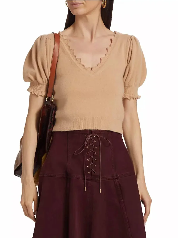 Outlet Clothing Polline V Neck Top In Camel