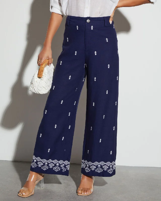 Casual Fashion Elowyn Wide Leg Embroidered Pants