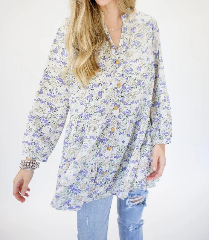 Relaxed Style Counting Blessings Floral Shift Top In Light Blue/lilac