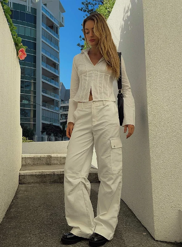 Bold Fashion Fallout Mid Rise Cargo Pants White