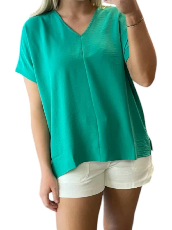 Bold Fashion V-Neck Woven Top In Paris Green