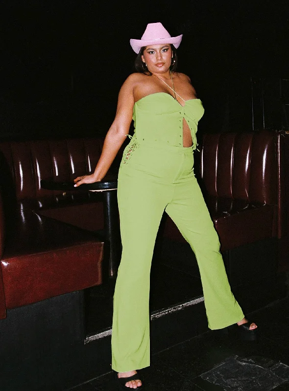 Casual Chic Mid Way Laced Flare Pants Green Curve