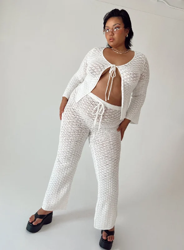 Trendy Online Boutiques Wild & Free Crochet Pants Curve White