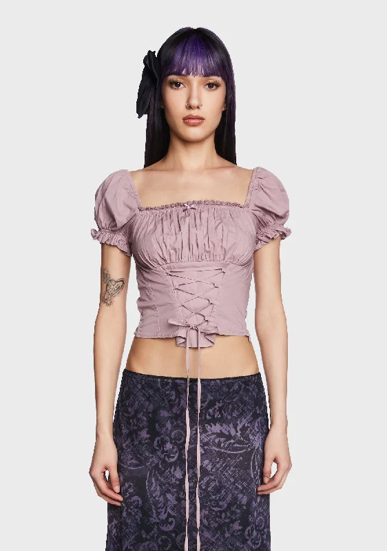 Casual and Comfortable Outfits Aurora Milkmaid Lace Up Top - Mauve