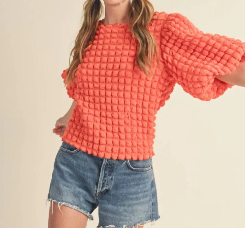 Clearance Sale Online Textured Bubble Sleeve Top In Orange