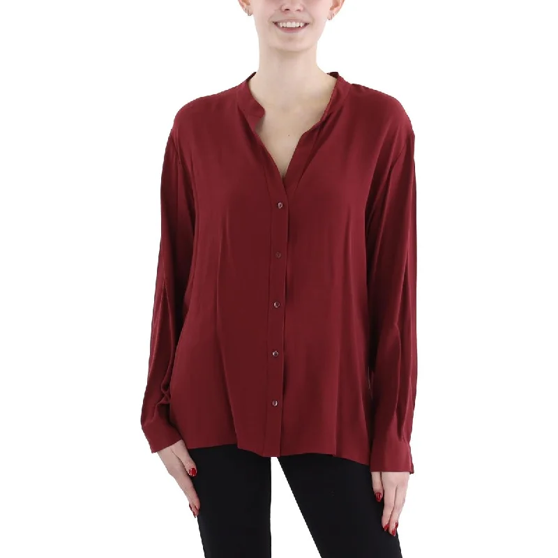 Trendy Street Style Attire Womens Silk Collar Button-Down Top