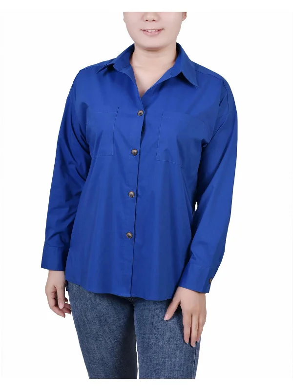 Premium Quality Garments Petites Womens Collar Button-Down Top