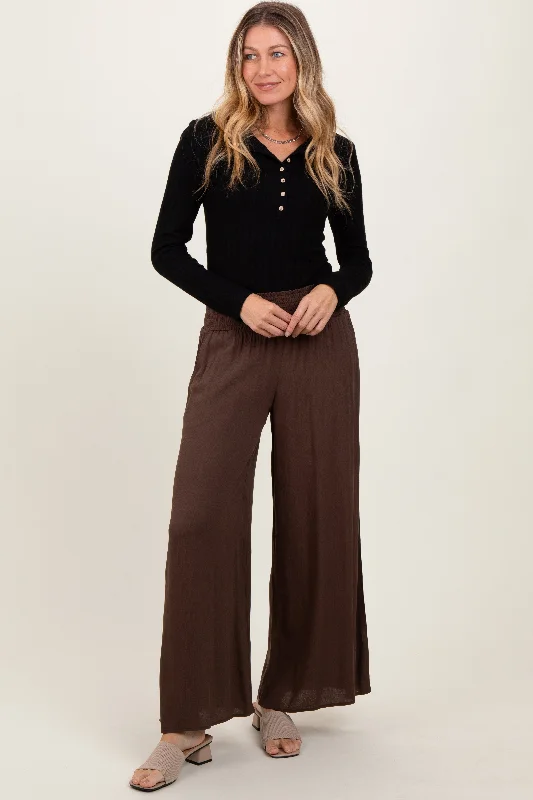 Special Offers Brown Wide Smock Waist Pants