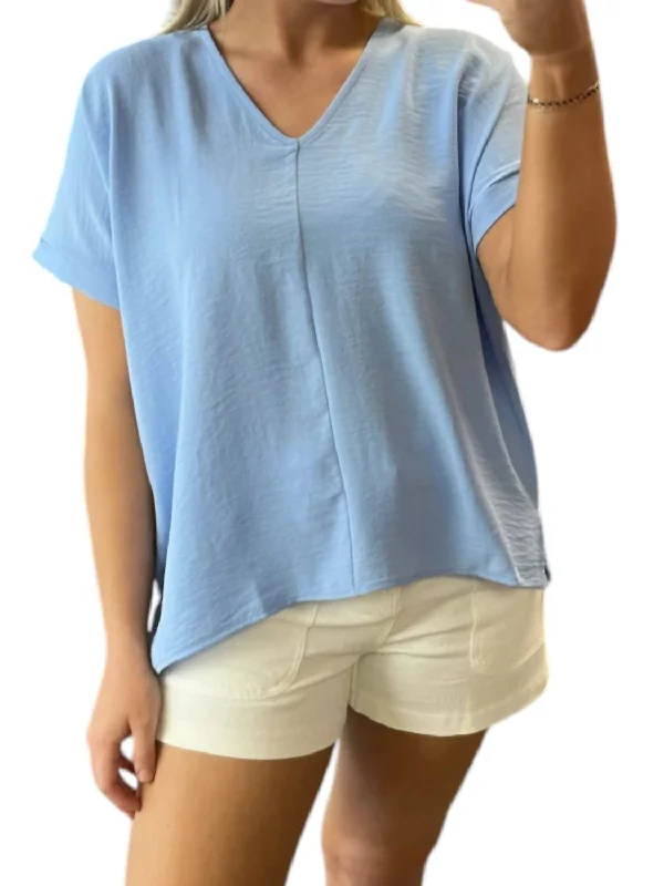 Trendy Street Style V-Neck Woven Top In Light Blue