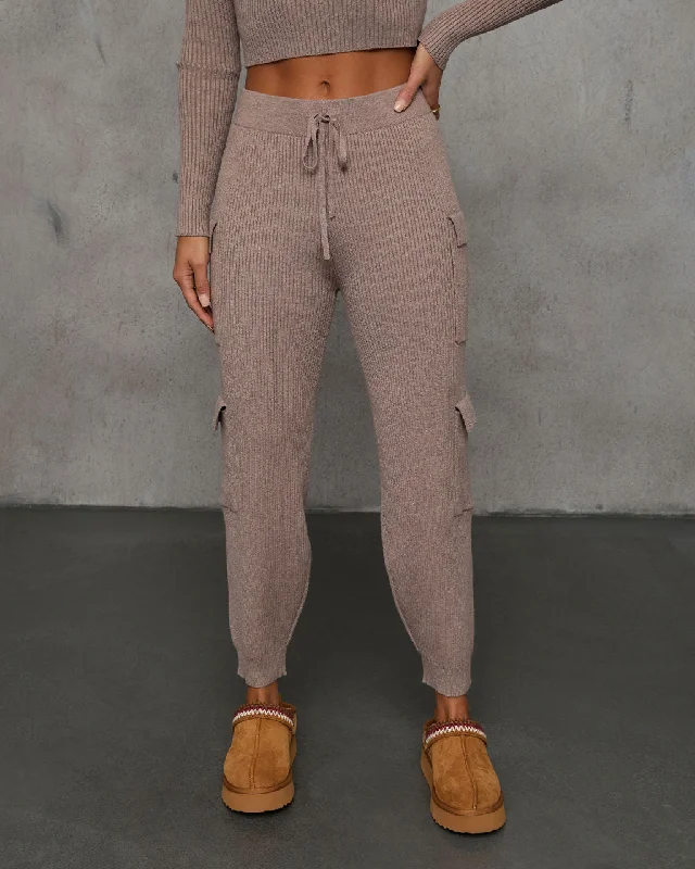 Chic Styles Jude Ribbed Knit Drawstring Cargo Pants