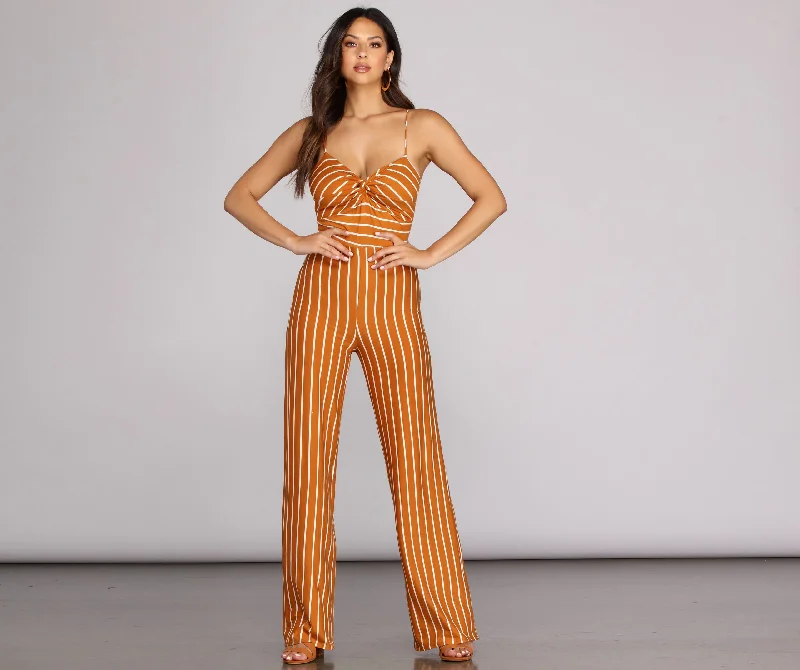 Chic Styles Knot About It Striped Jumpsuit