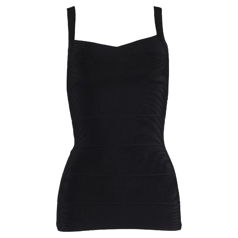 Women Fashion Herve Leger Square Neck Bandage Top in Black Rayon