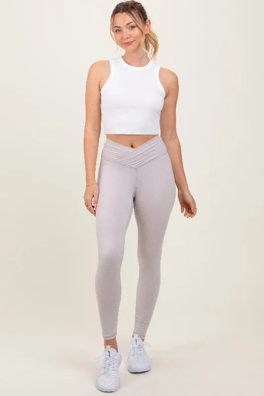 Elevate Your Wardrobe Beige Crossover Waistline Leggings