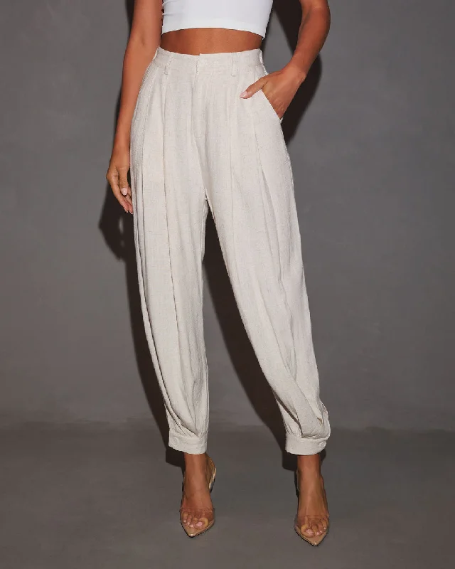 Women's Clothing Stores Karson High Rise Pleated Tapered Leg Linen Pant