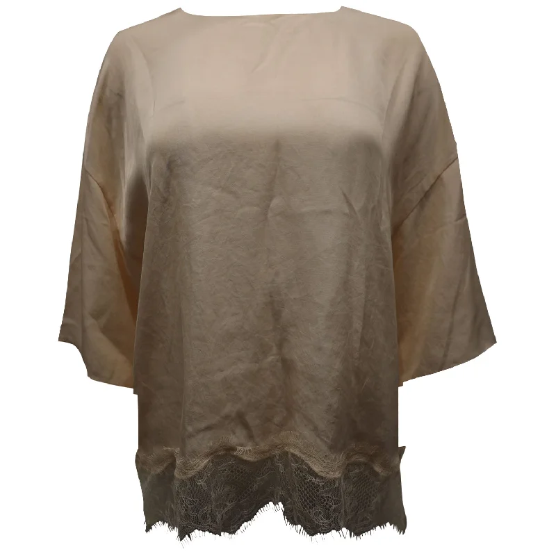 Chic And Comfortable Vince Lace Trim Top in Beige Triacetate