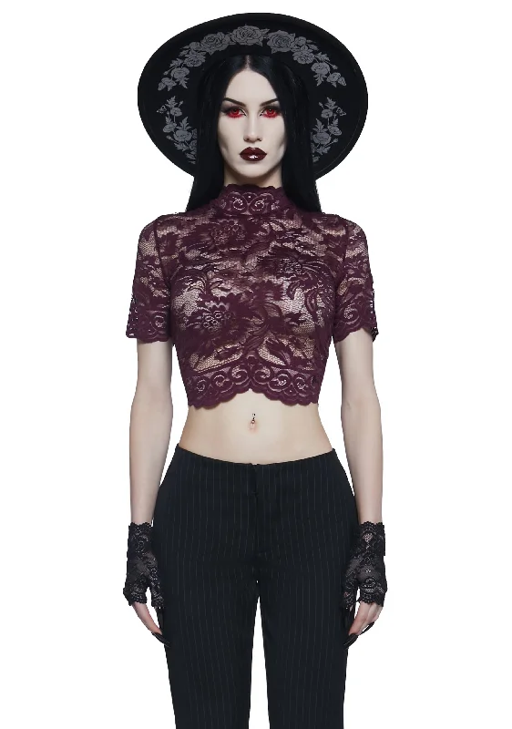 Hot Deals Ominous Trance Lace Top - Wine