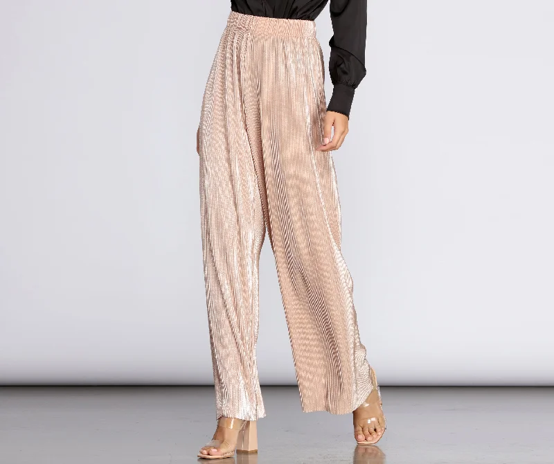 Quality Driven Apparel High Waist Pleated Glitter Pants