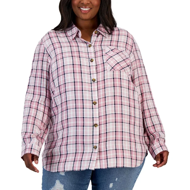 Outfits Ideas Plus Womens Plaid Collared Button-Down Top