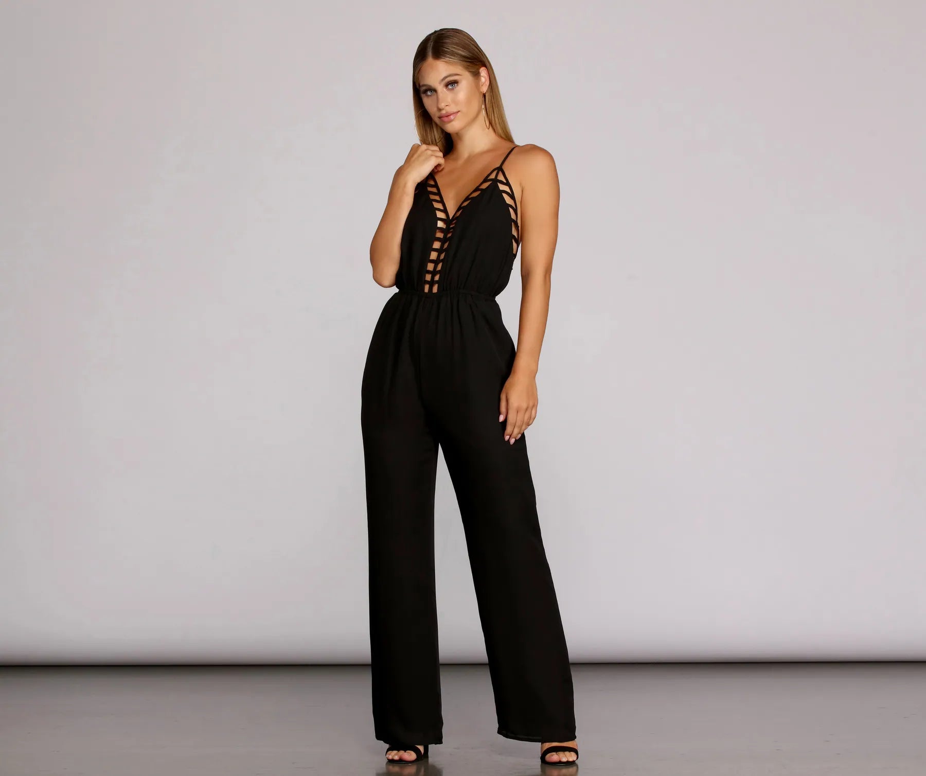 End Of Season Sale Sleek Open Back Caged Jumpsuit