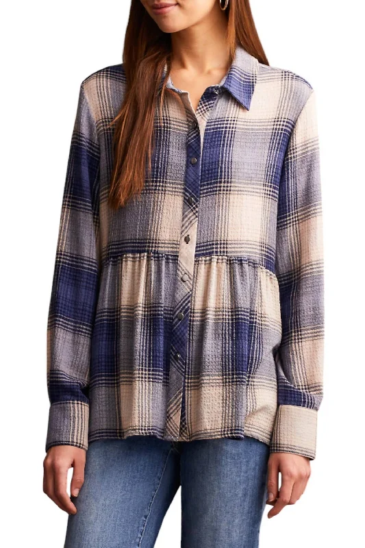 Best Sellers Plaid Peplum Shirt In Blue Jay