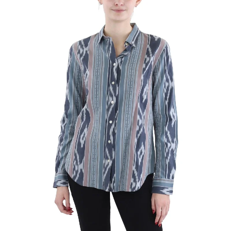 Trend Forward Threads Womens Striped Cotton Button-Down Top