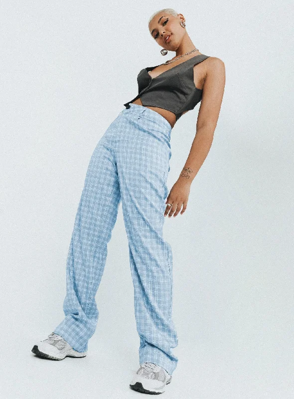 Chic Women's Clothing for Date Nights Titius Pants Blue Check