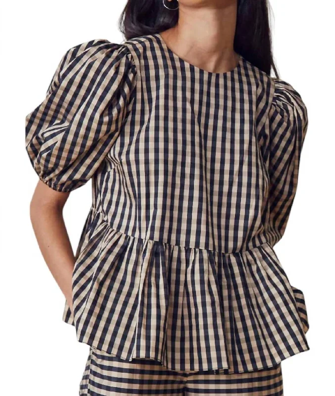 Bid Farewell To The Old Season Lenny Top In Black & Brown Gingham