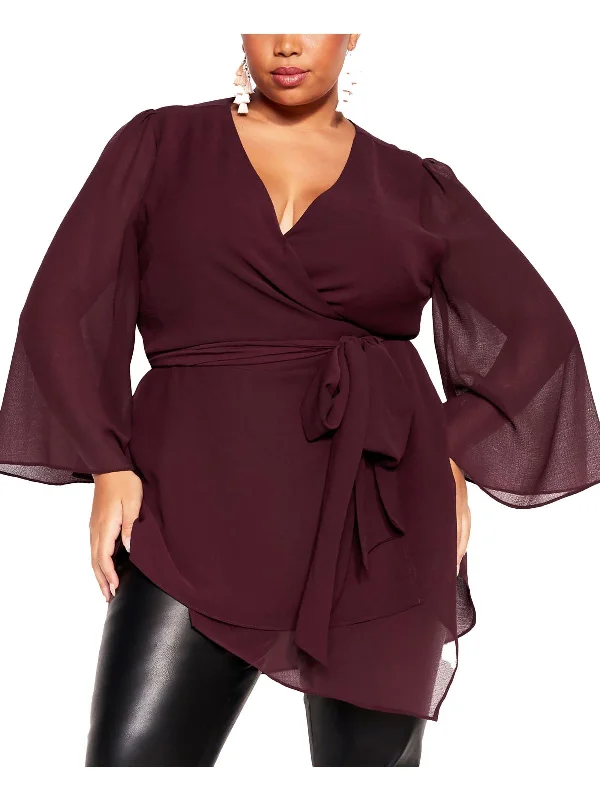 Chic & Cozy Collection Plus Womens Faux Wrap Polyester Wrap Top