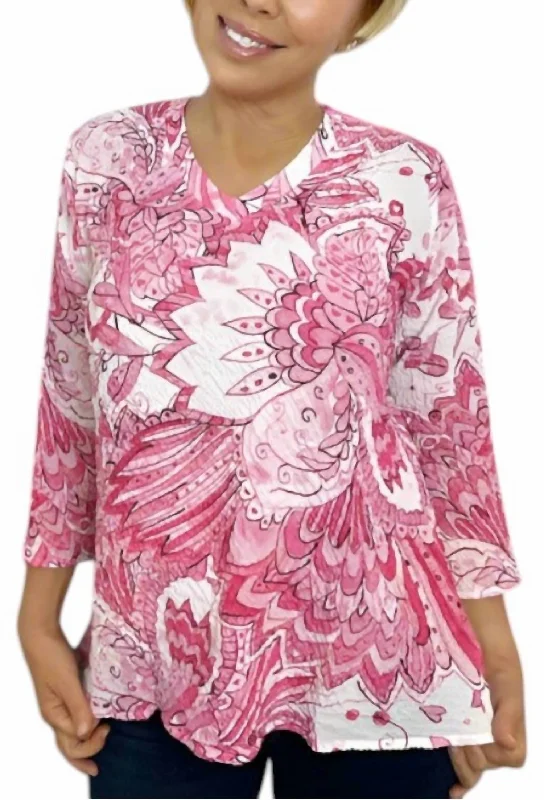 Discount Price Bubble Fabric Top In Pink Paisley