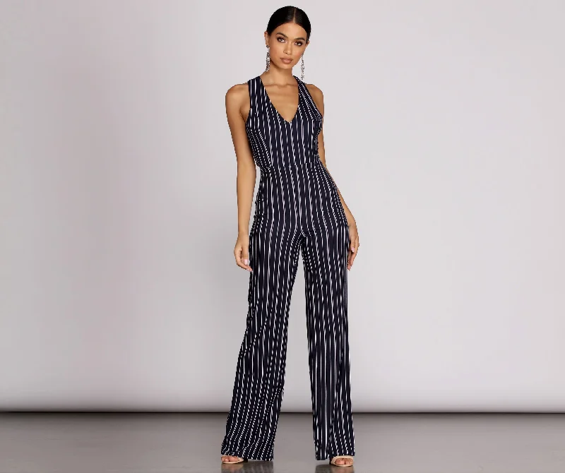 Elegant Style Stripe A Pose Jumpsuit